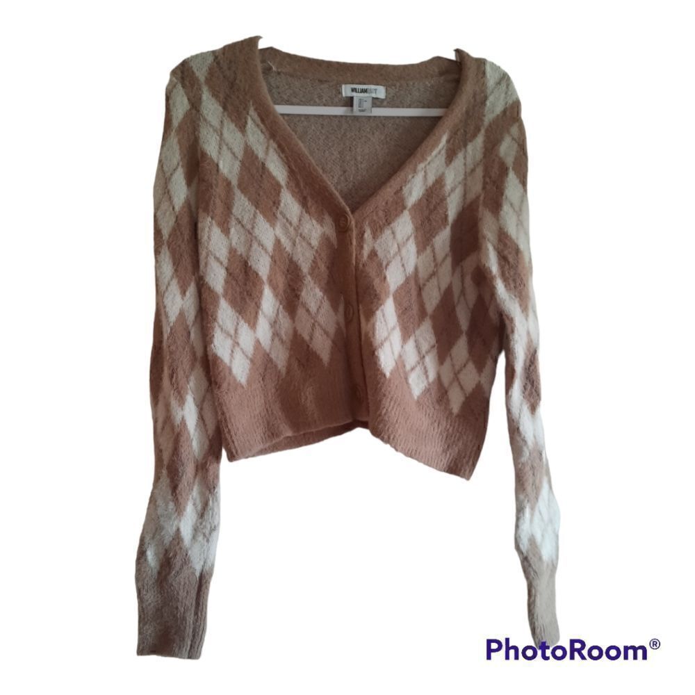William Rast Eyelash Argyle Cropped Cardigan Sweater